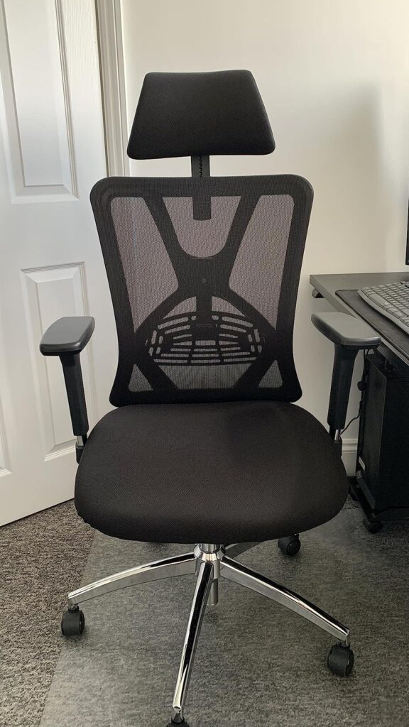 view of home office chair for posture support testing built quality by ergonomic experts 